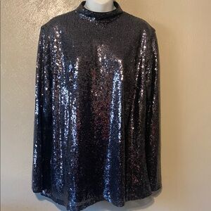 Sequin Long Sleeve Top - Black